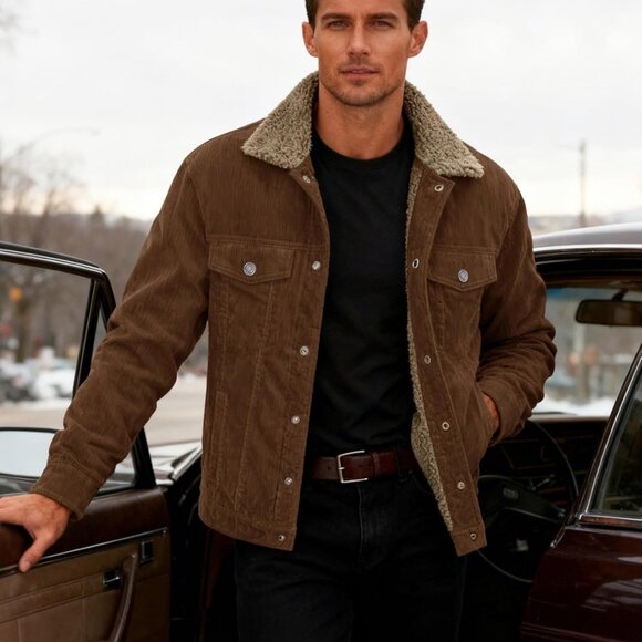 Warm & Fashionable Men's Corduroy Sherpa Jacket - Ideal for Any Winter Occasion - Picture 3 of 7